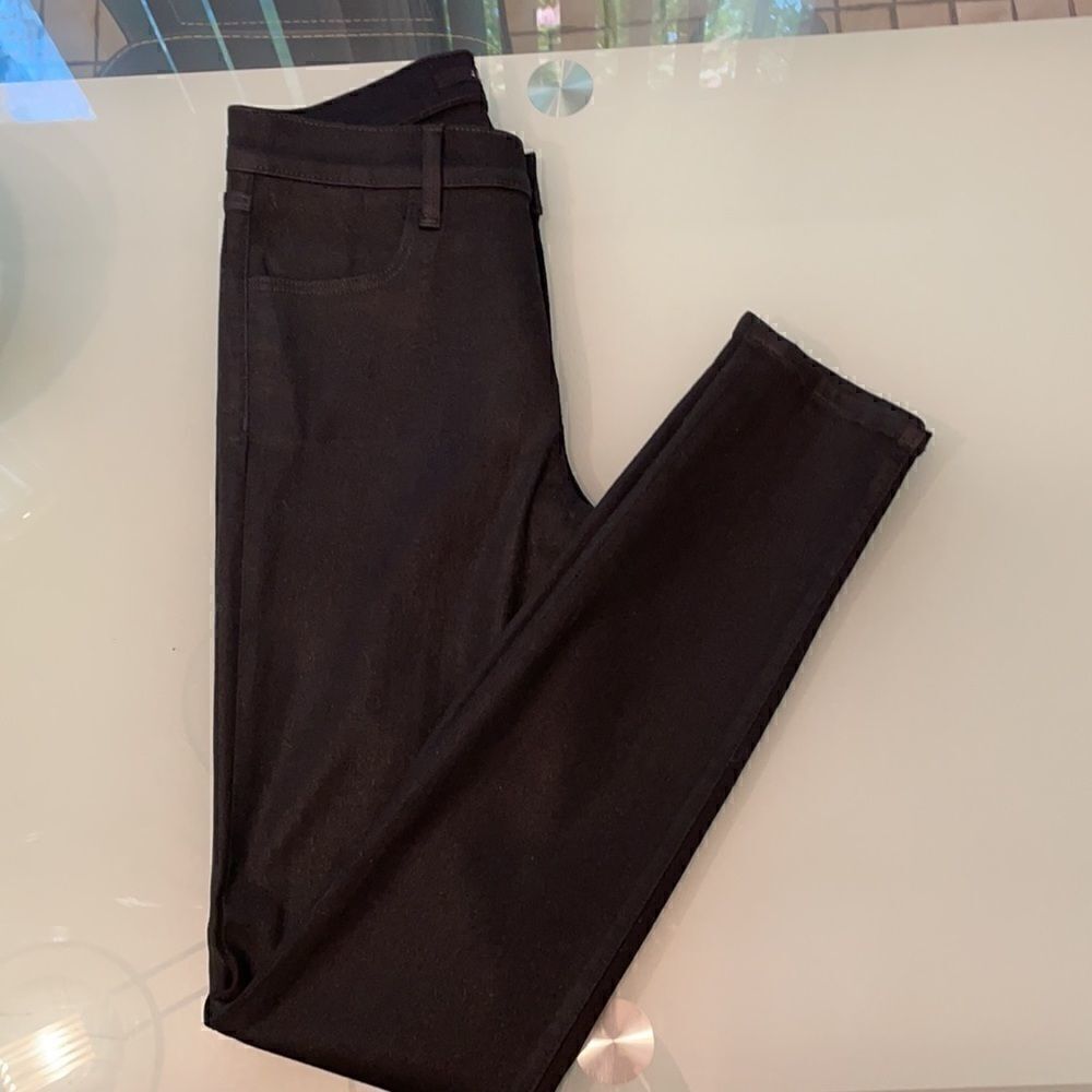 J Brand coated black jeans skinny 27 laying flat approximately 26 waist 29 insea